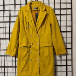 NWT NEW Allegra K Yellow LONG 5 button heavy Jacket notched/pockets Sz Medium